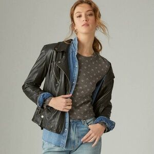 Lucky Brand Olive Green Ditsy Print Crewneck Waffle Long Sleeve Cropped Top XL